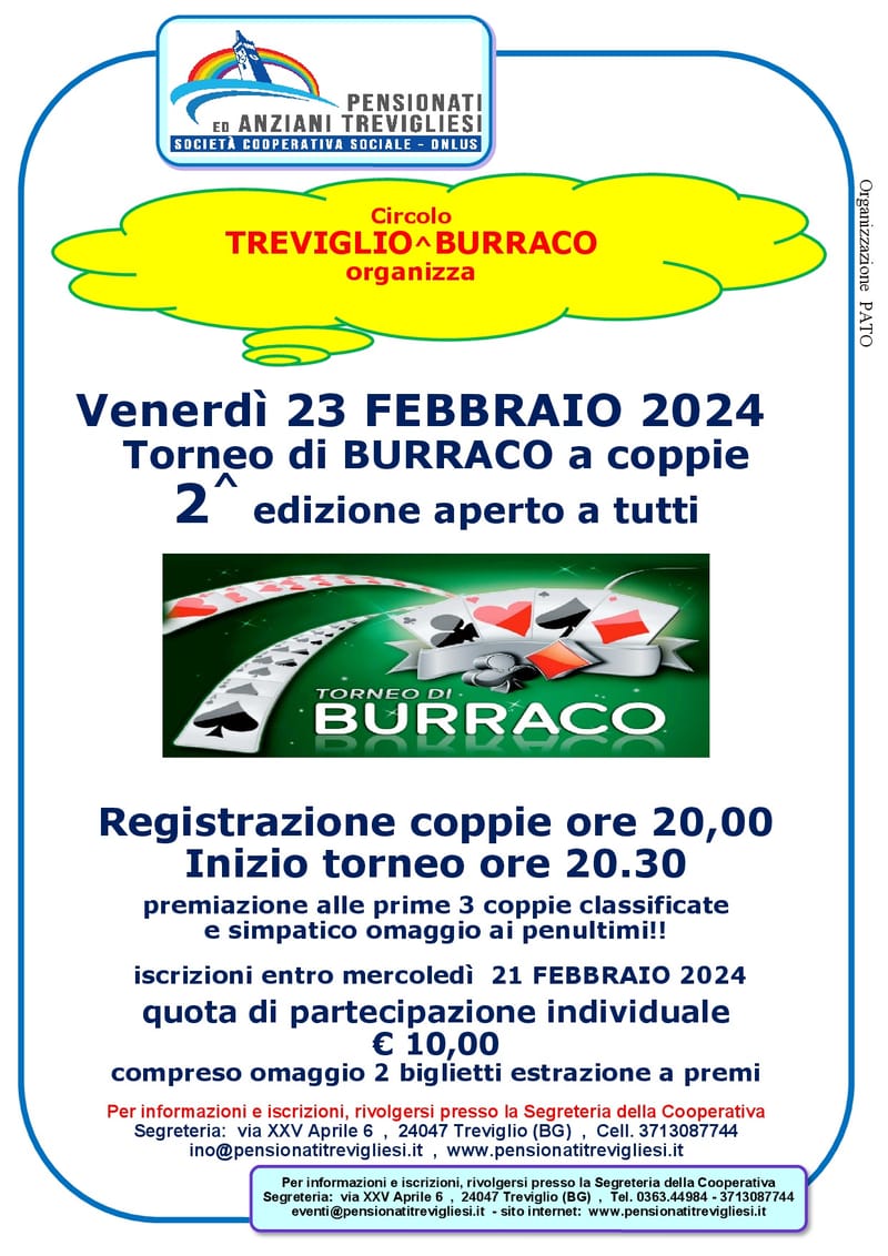 Torneo di BURRACO a coppie  2 ^  Edizione aperto a Tutti