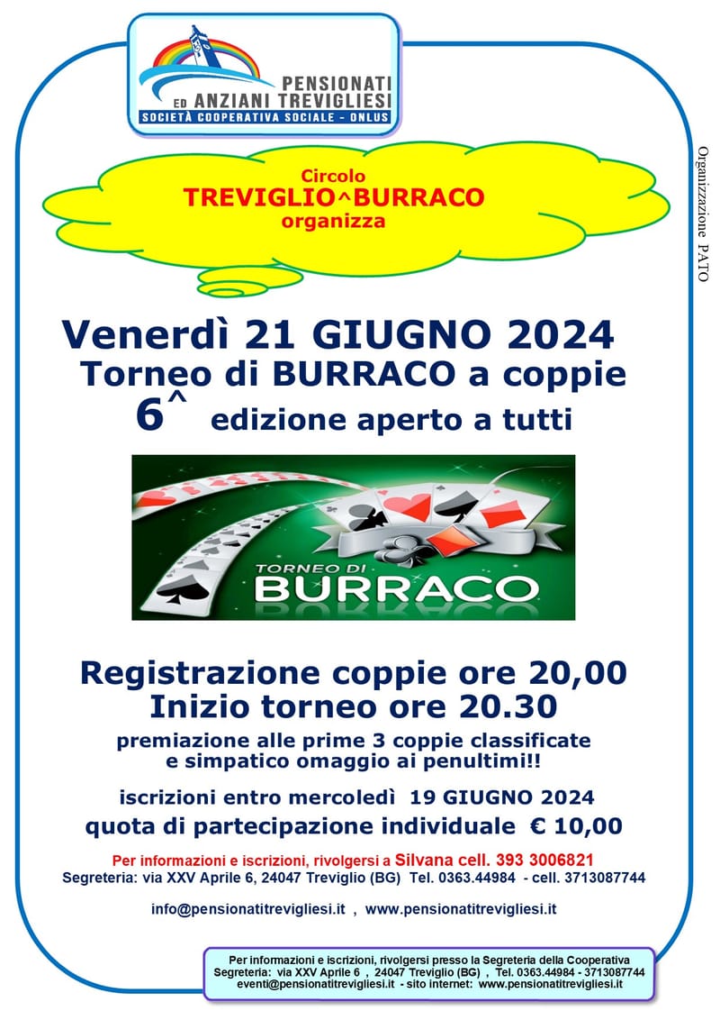 Torneo di BURRACO a coppie  6 ^  Edizione aperto a Tutti