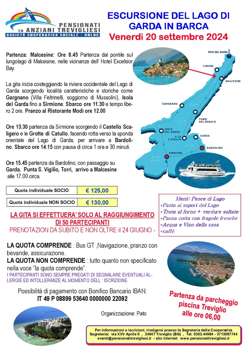 ESCURSIONE DEL LAGO DI GARDA IN BARCA Venerdì 20 settembre 2024