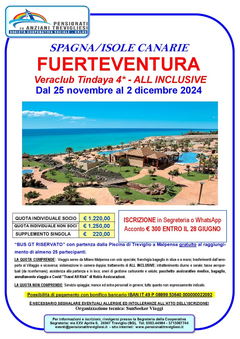 SOGGIORNO A FUERTEVENTURA - SPAGNA/ISOLE CANARIE - dal 25 Novembre al 02 Dicembre 2024