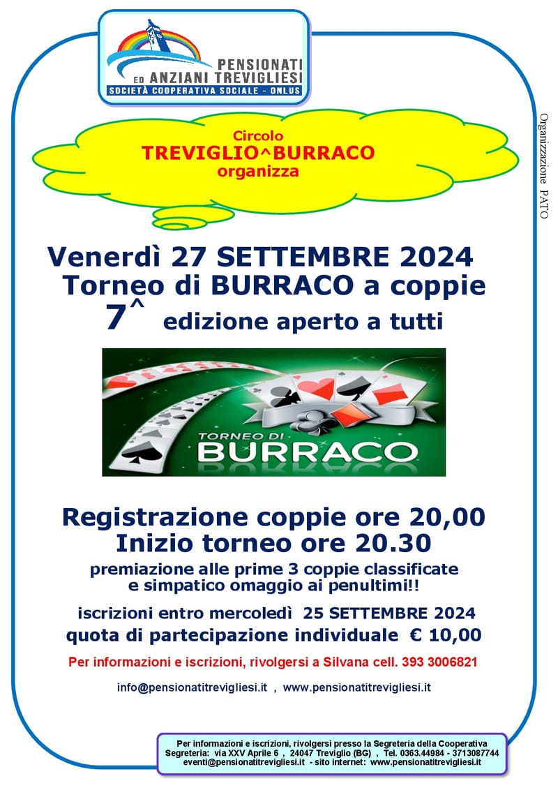Torneo di BURRACO a coppie  7 ^  Edizione aperto a Tutti