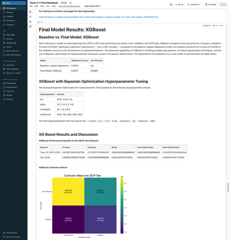 Flight Departure Delay with MLflow, Databricks, ML/DL Models, and GCP - UC Berkeley 2023
