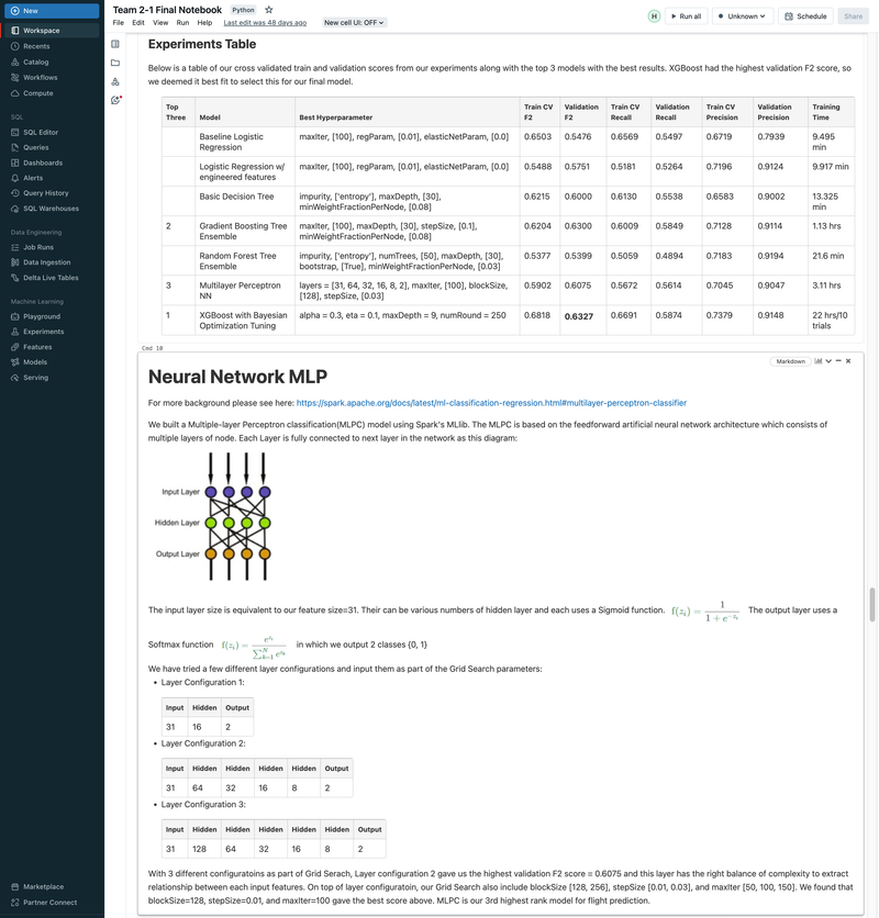 Flight Departure Delay with MLflow, Databricks, ML/DL Models, and GCP - UC Berkeley 2023