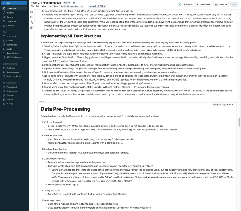 Flight Departure Delay with MLflow, Databricks, ML/DL Models, and GCP - UC Berkeley 2023