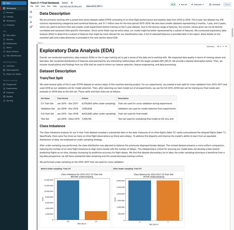 Flight Departure Delay with MLflow, Databricks, ML/DL Models, and GCP - UC Berkeley 2023