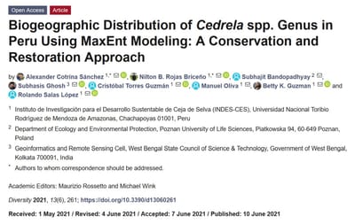 Biogeographic Distribution of Cedrela spp. Genus in Peru Using MaxEnt Modeling: A Conservation and Restoration Approach