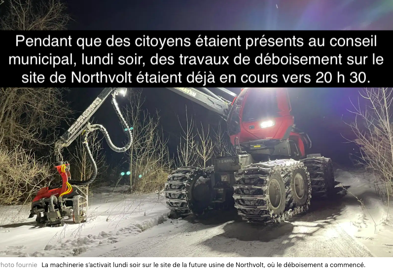 Le 16 janvier 2024 - Northvolt commence le déboisement et la destruction de milieux humides