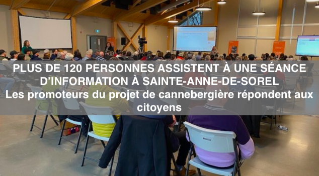 Le 7 mai 2024 - PLUS DE 120 PERSONNES ASSISTENT À UNE SÉANCE D’INFORMATION À SAINTE-ANNE-DE-SORELLes promoteurs du projet de cannebergière répondent aux citoyense