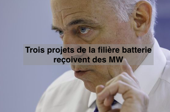 Le 6 juin 2024 -Trois projets de la filière batterie reçoivent des MW