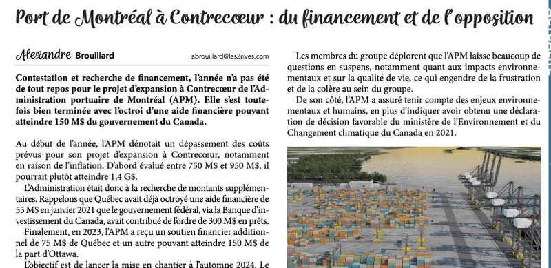 le 26 décembre 2023- Le port de Montréal à Contrecoeur : du financement et de l'opposition - Copier - Copier - Copier