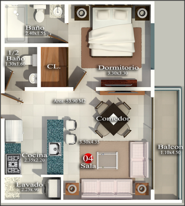 Apartamento de 1 habitación con su balcón y un parqueo techado