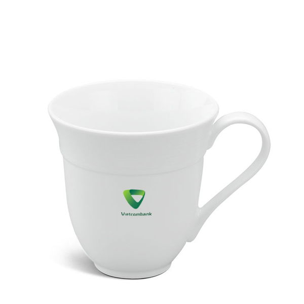 Ly sứ Minh Long quà tặng Camellia Trắng sọc loe In Logo quà tặng VIetcombank HG