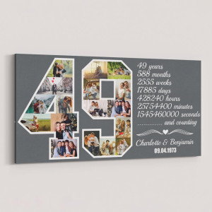 49th Anniversary Gift for Couples Number Photo Collage Canvas Print