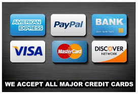 We accept debit cards, all major credit cards, and PayPal