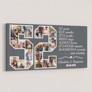 52nd Anniversary Gift for Couples Number Photo Collage Canvas Print