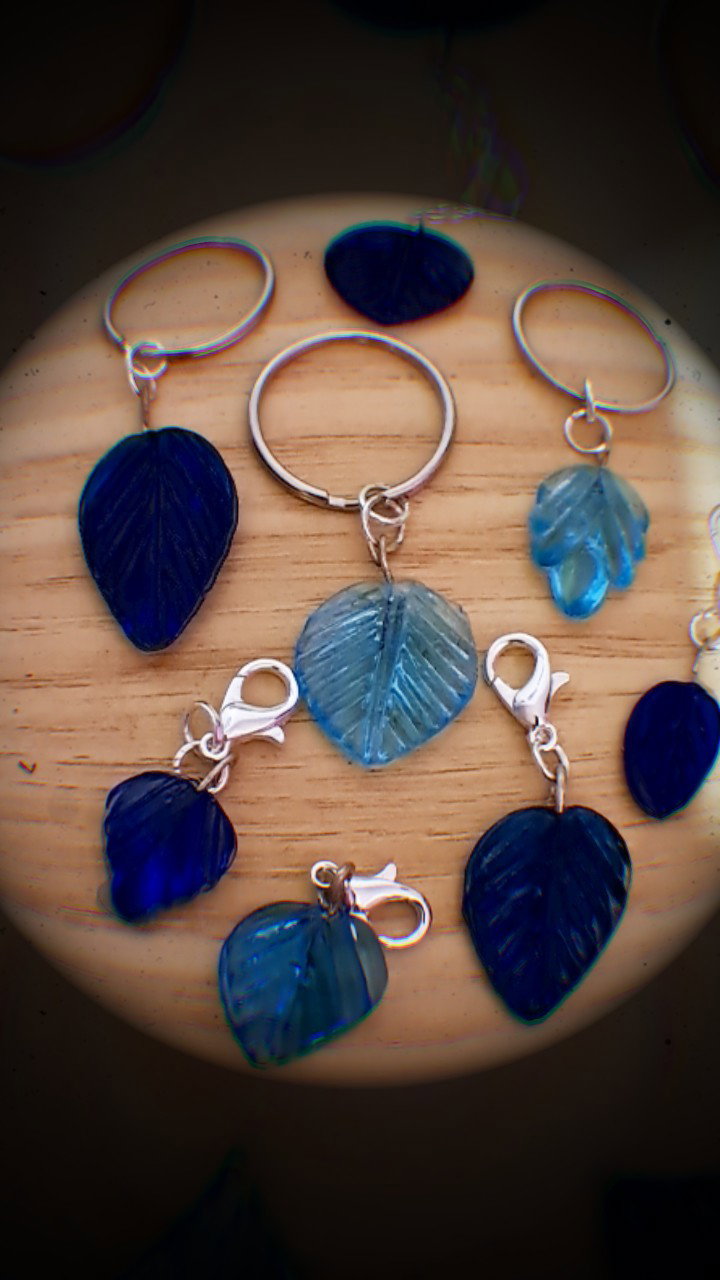 Glass leaf charms and keyrings