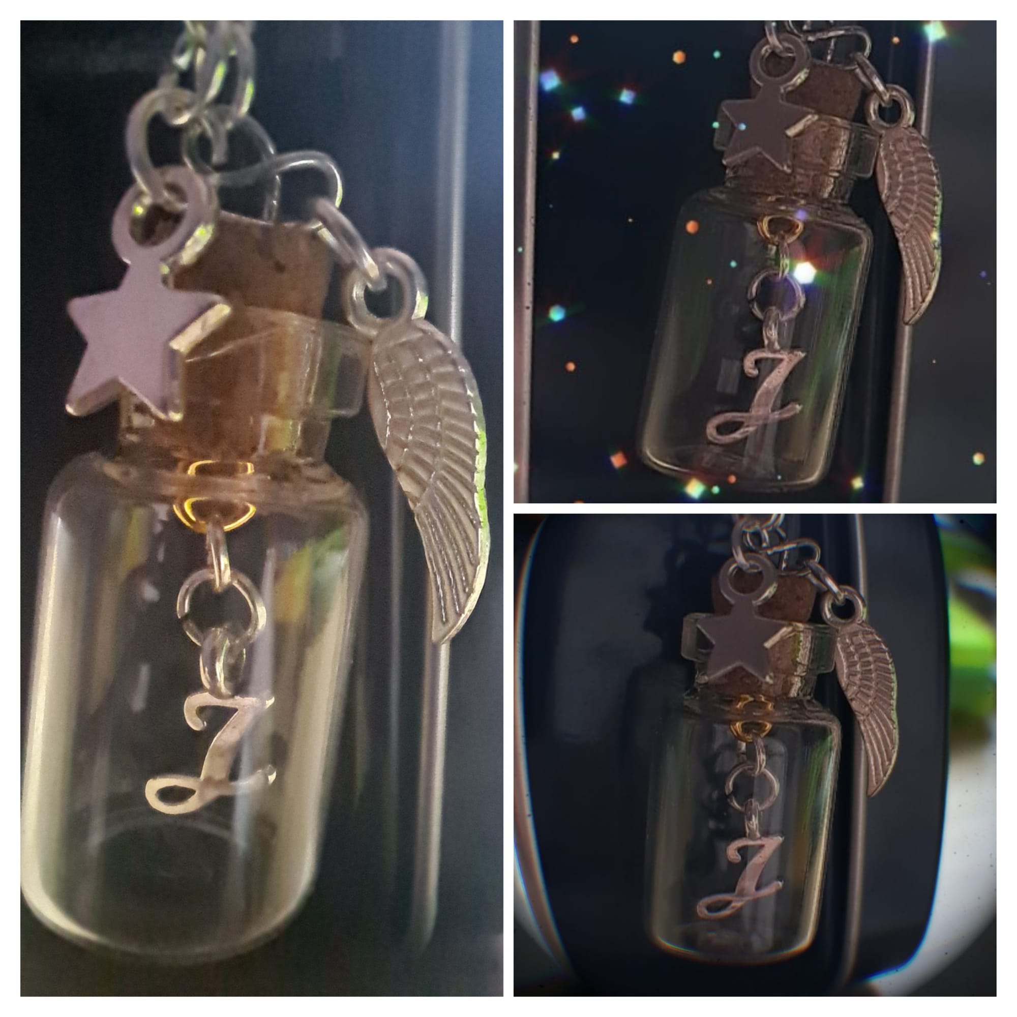 Memorial bottle with star and angel feather