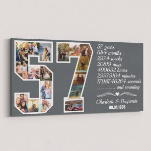 57th Anniversary Gift for Couples Number Photo Collage Canvas Print