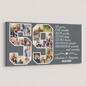 59th Anniversary Gift for Couples Number Photo Collage Canvas Print