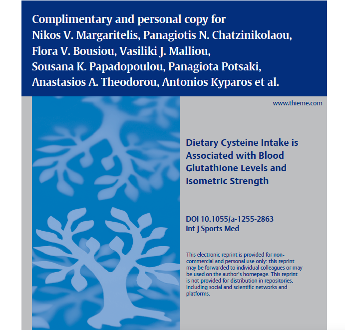 Dietary Cysteine Intake is Associated with Blood Glutathione Levels and Isometric Strength. (2021) Int J Sports Med; 42(05):441-447 DOI: 10.1055/a-1255-2863