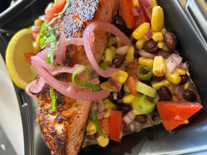 Blackened salmon with corn and black bean salad