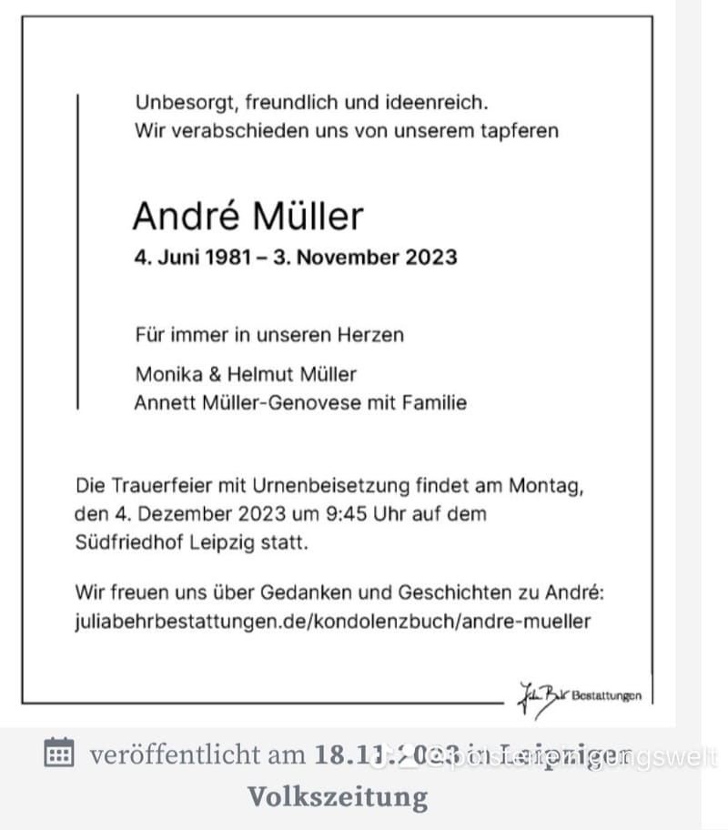 Wir nehmen Abschied von André Müller 💐