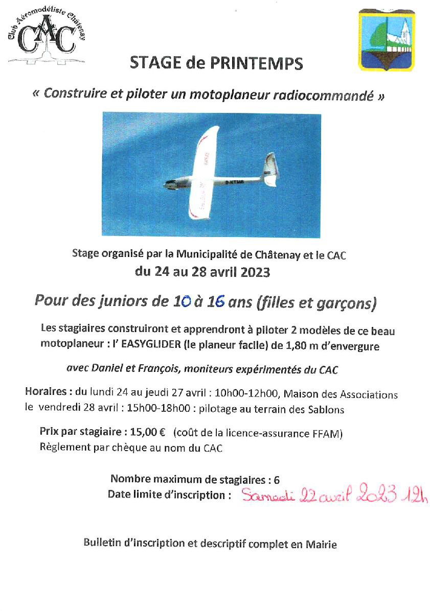 CAC : un stage pour ados : monter et piloter un « Easyglider 4 »