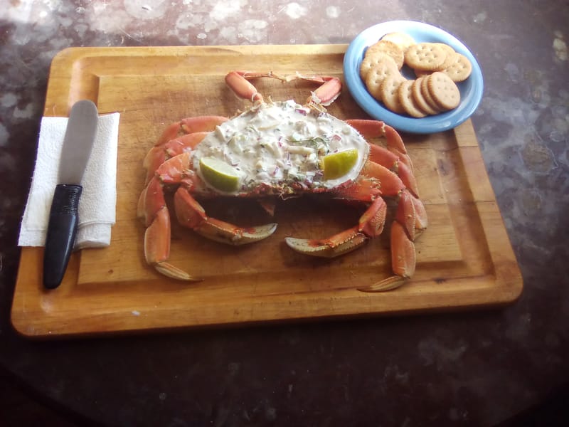 Crab Salad served in a real Dungeness crab body