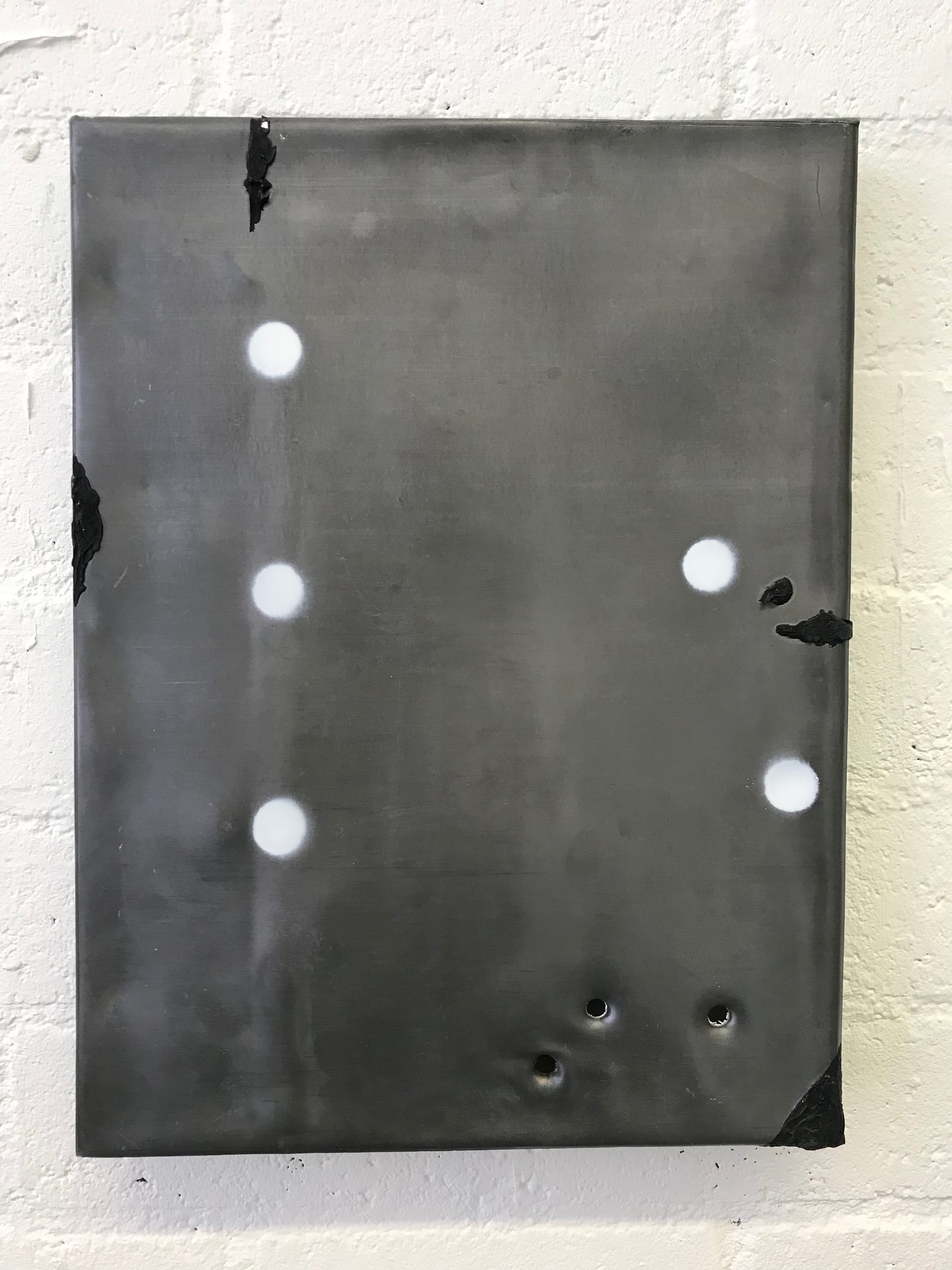 MF - Structuur 2018 loodpaneel met lak -olieverf en gatenstructuur 30x40x4 cm