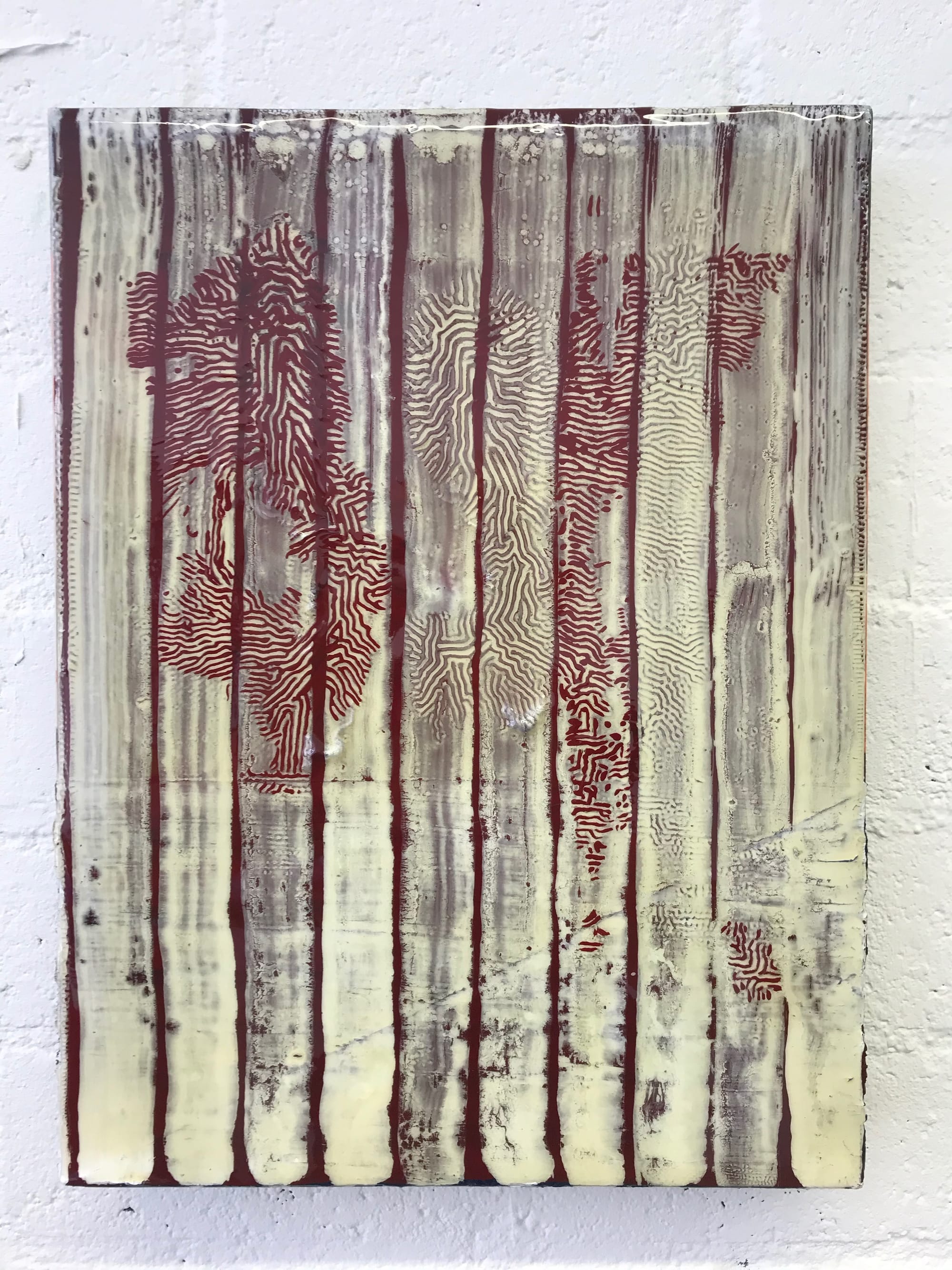 Fingerprint Red 2018 mixed media op loodpaneel 30x40x4 cm