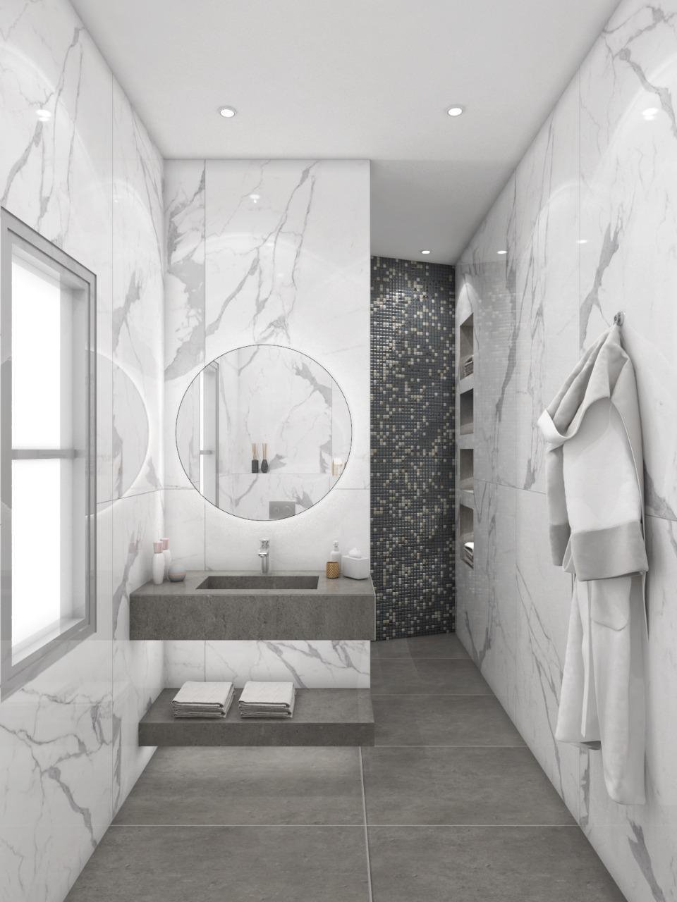 "استمتع بتحفة الفن في كل ركن من أركان حمامك مع تصميماتنا الرائعة." ديكورات حمامات المودرن و اكسسواراتها .