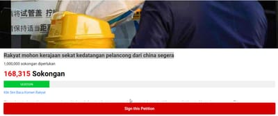 6) PETISYEN RAKYAT - Rakyat mohon kerajaan sekat kedatangan pelancong dari china segera