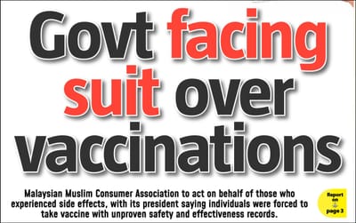 454) GOVT FACING SUIT OVER VACCINATIONS - THE SUN DAILY - 29/05/2024