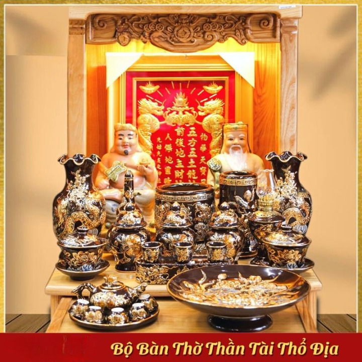 Set Đồ Thờ Thần Tài Ông Địa men nâu