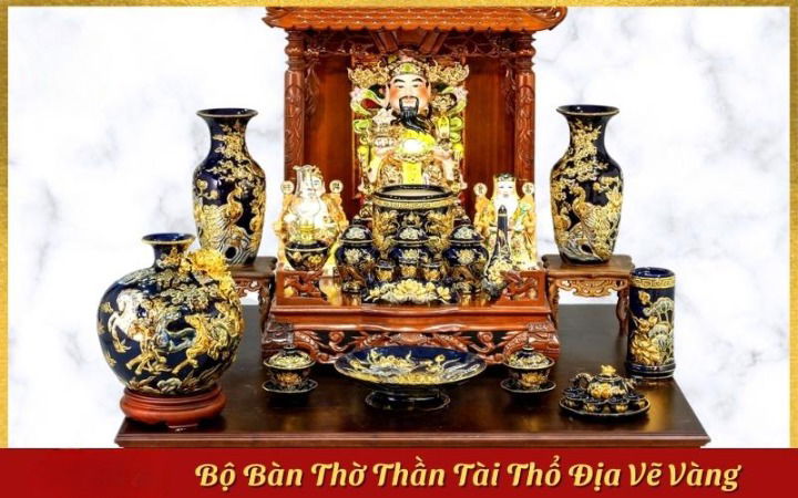 Set Đồ Thờ Thần Tài Thổ Địa Gốm Sứ Bát Tràng
