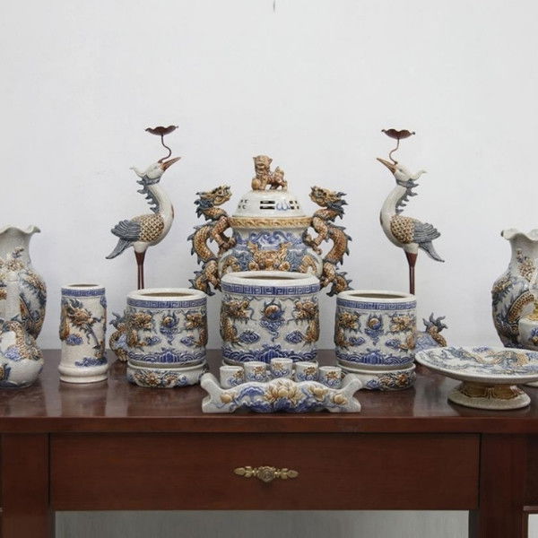 Bộ đồ thờ bát tràng men rạn 09712 cao cấp