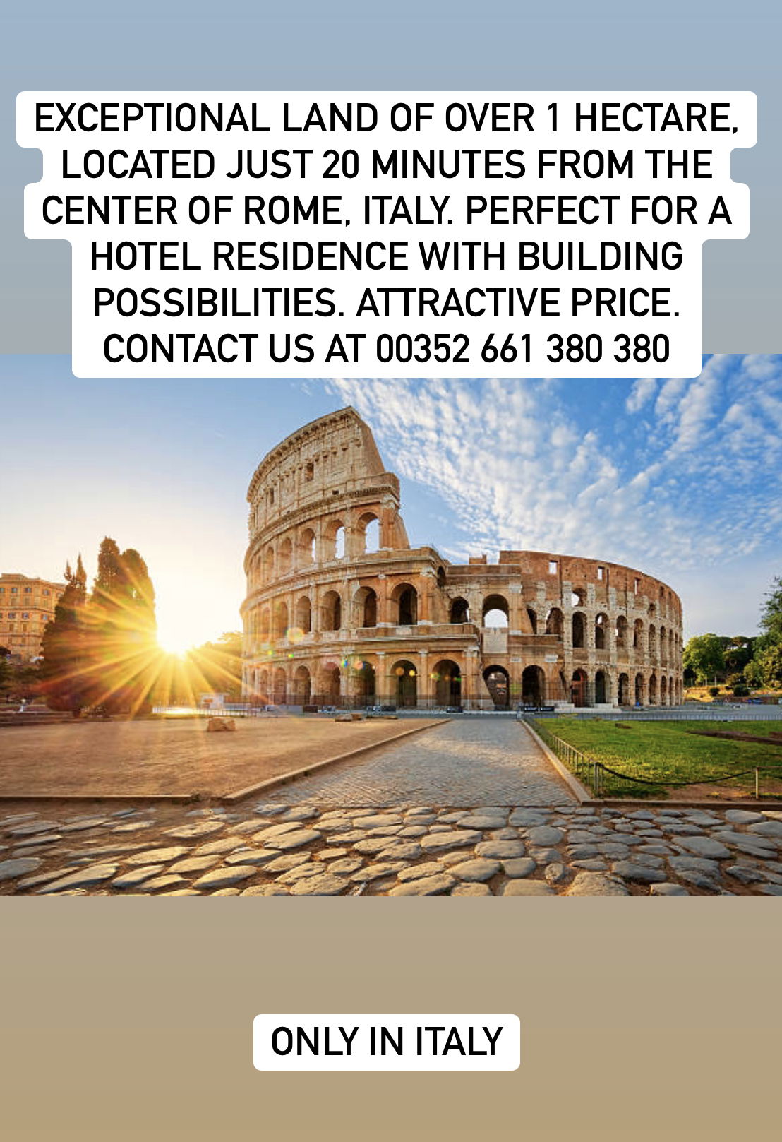 Significant land with over 1 hectare and 20 ares for sale, 20 minutes from the Vatican.