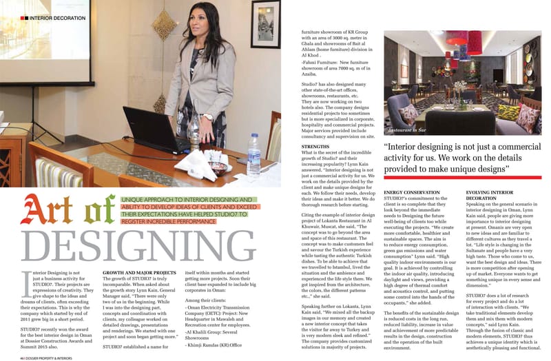  DOSSIER CONSTRUCTION AWARDS AND SUMMIT 2015 BEST INTERIOR DESIGNER