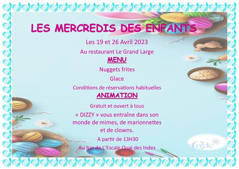 Mercredi des enfants RESERVATION AU 02.97.12.08.00