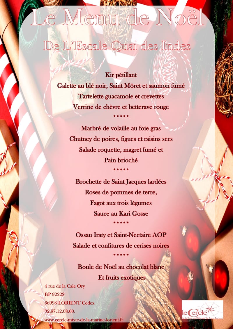 Menus de NOEL et conditions de réservations