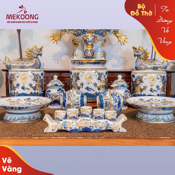 Bộ Đồ Thờ Từ Đường Vẽ Vàng Chất Lượng