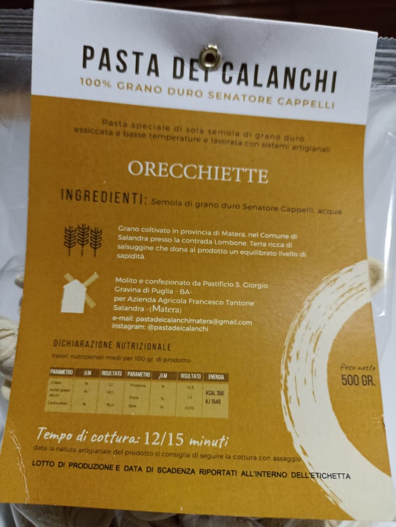 Pasta di Grano Duro Senatore Cappelli, Coltivato in Contrada Lombone - Azienda Agricola  Franco Tantone 