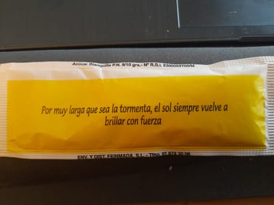 On a sugar sachet .....