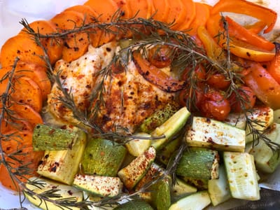 ירקות וחזה עוף בתנור