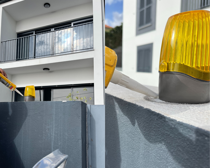 Reparação da porta da garagem e colocação de uma luz de aviso