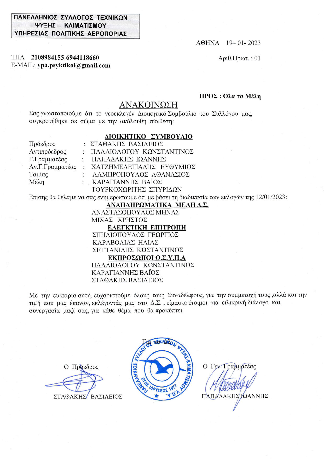 Αποτελέσματα αρχιαιρεσιών συλλόγου