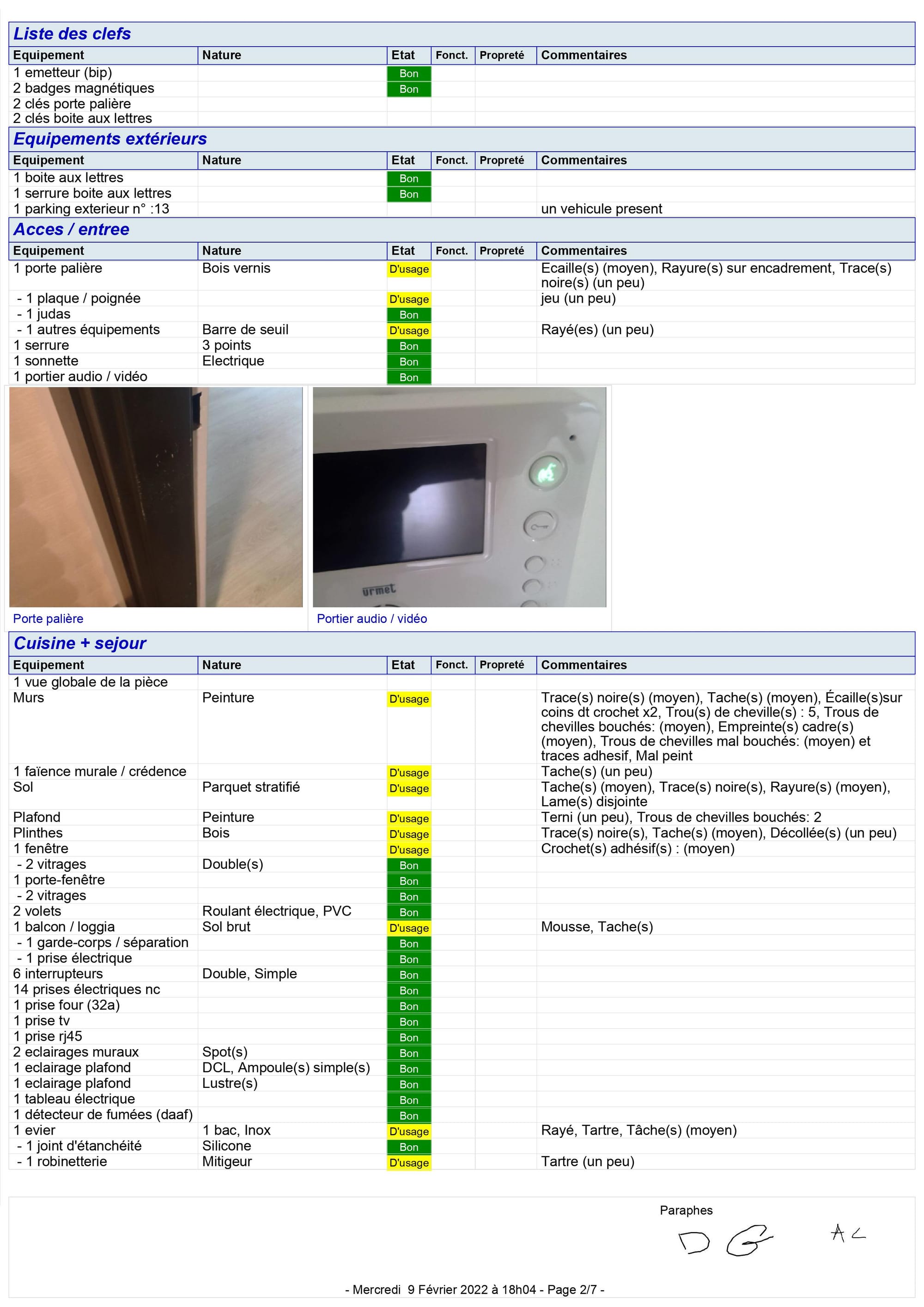 Un exemple d'état des lieux réalisé