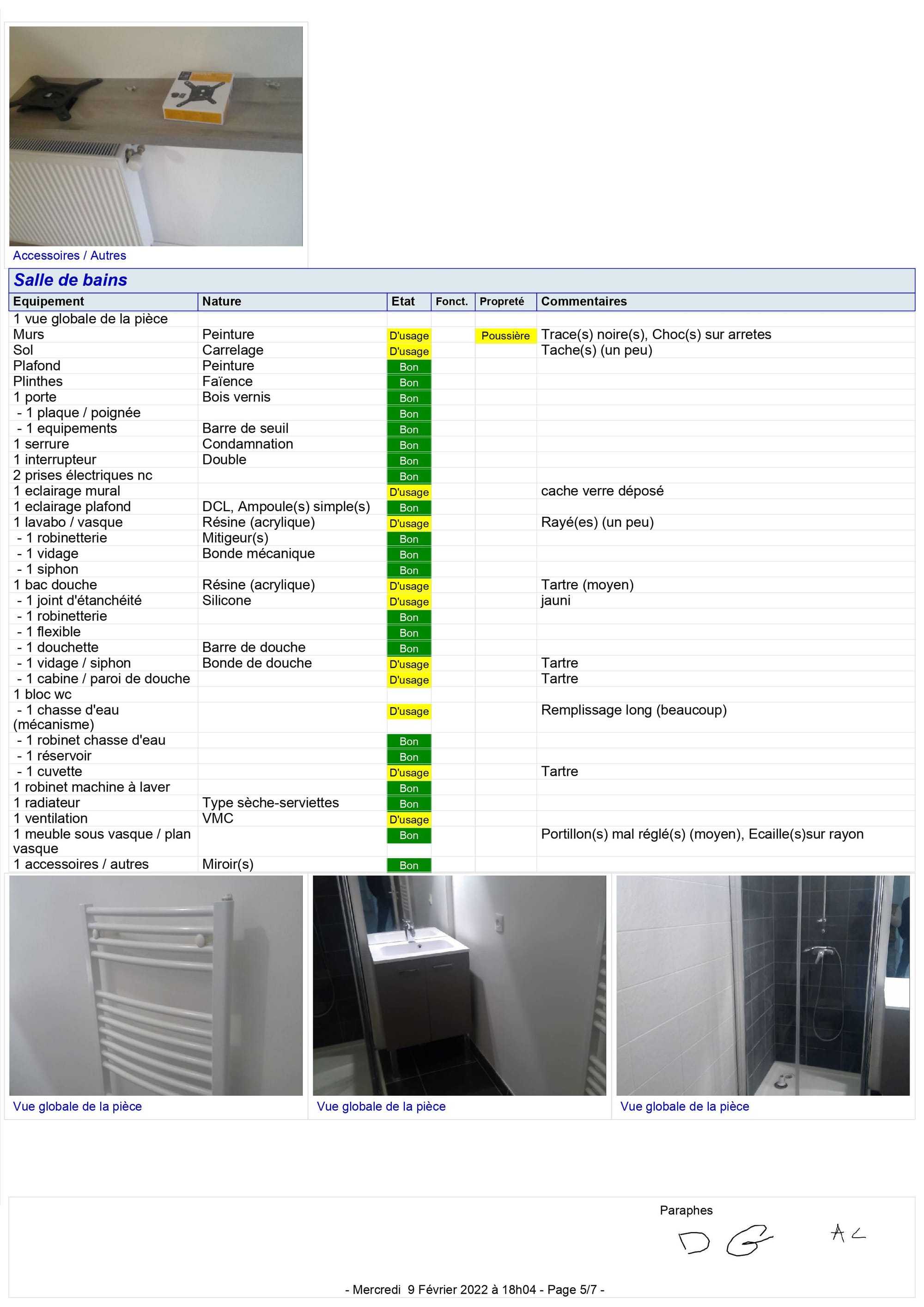 Un exemple d'état des lieux réalisé 