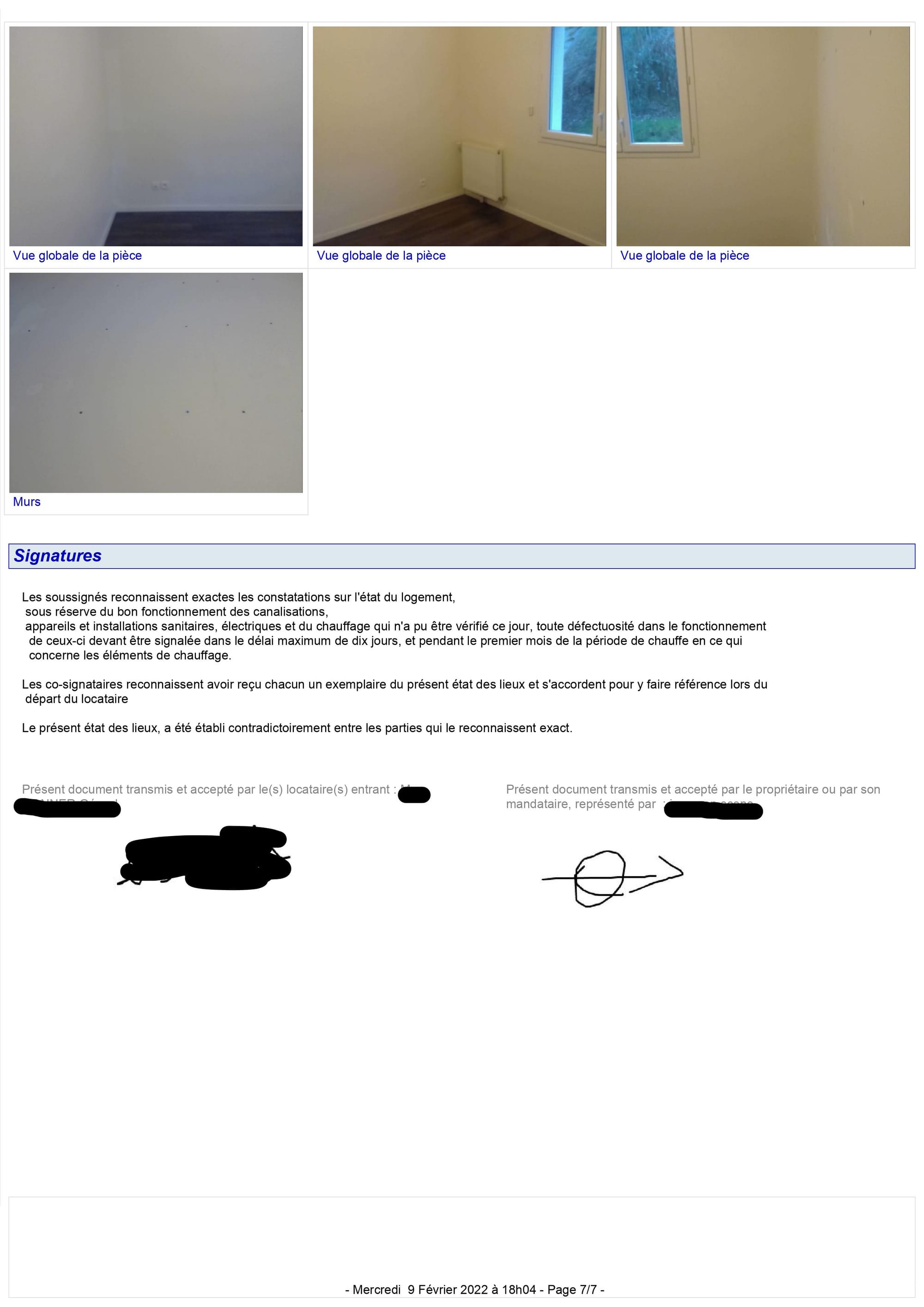 Un exemple d'état des lieux réalisé 