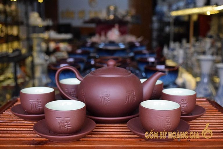 Bộ Ấm Trà Tử Sa Bát Tràng Tống PLT Nâu